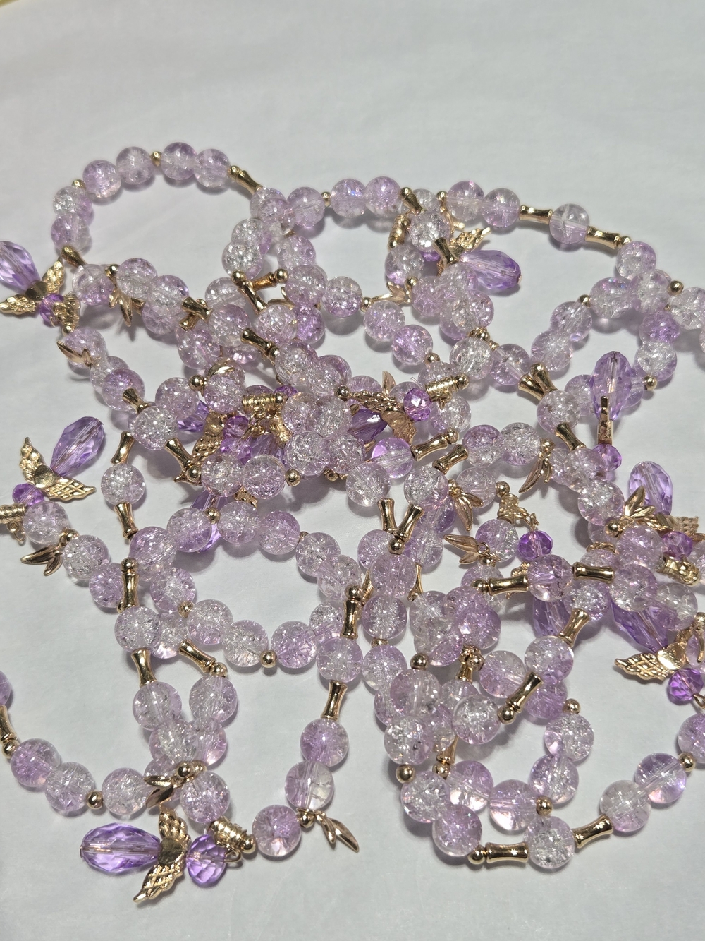 10mm- Delicate Lavender Crystal Stretch Bracelet with Gold Accents- For 1